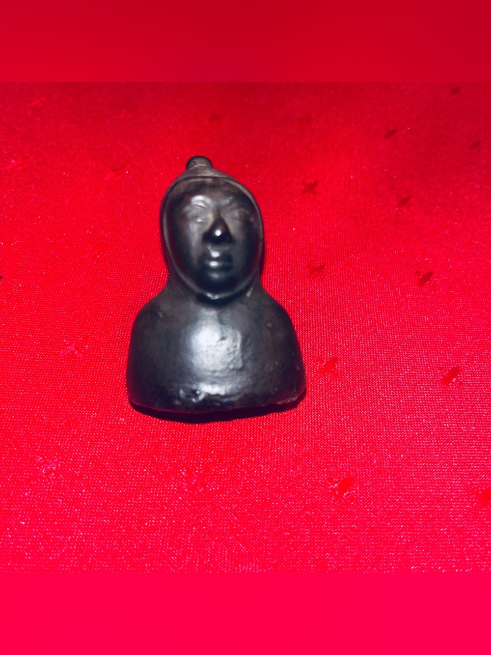 Antique cast bronze monk figural hand hold candle snuffer